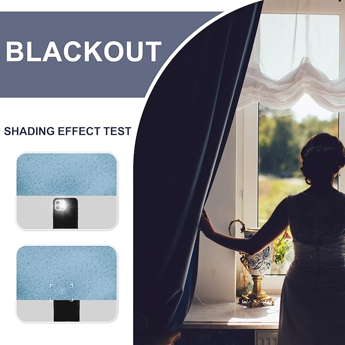 JIUZHEN Blackout Curtains for Bedroom– Thermal Insulated,Noise Reducing Room Darkening Privacy Drapes for Living Room, Set of 2 Panels with Tiebacks, 52 x 63 inch Long, Light Blue