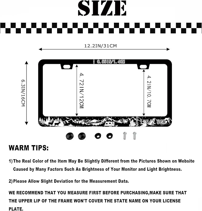 Camping License Plate Frames 2 Pack - Mountains Adventure License Plate Cover Deer Bear Wildlife Camper Car Tag