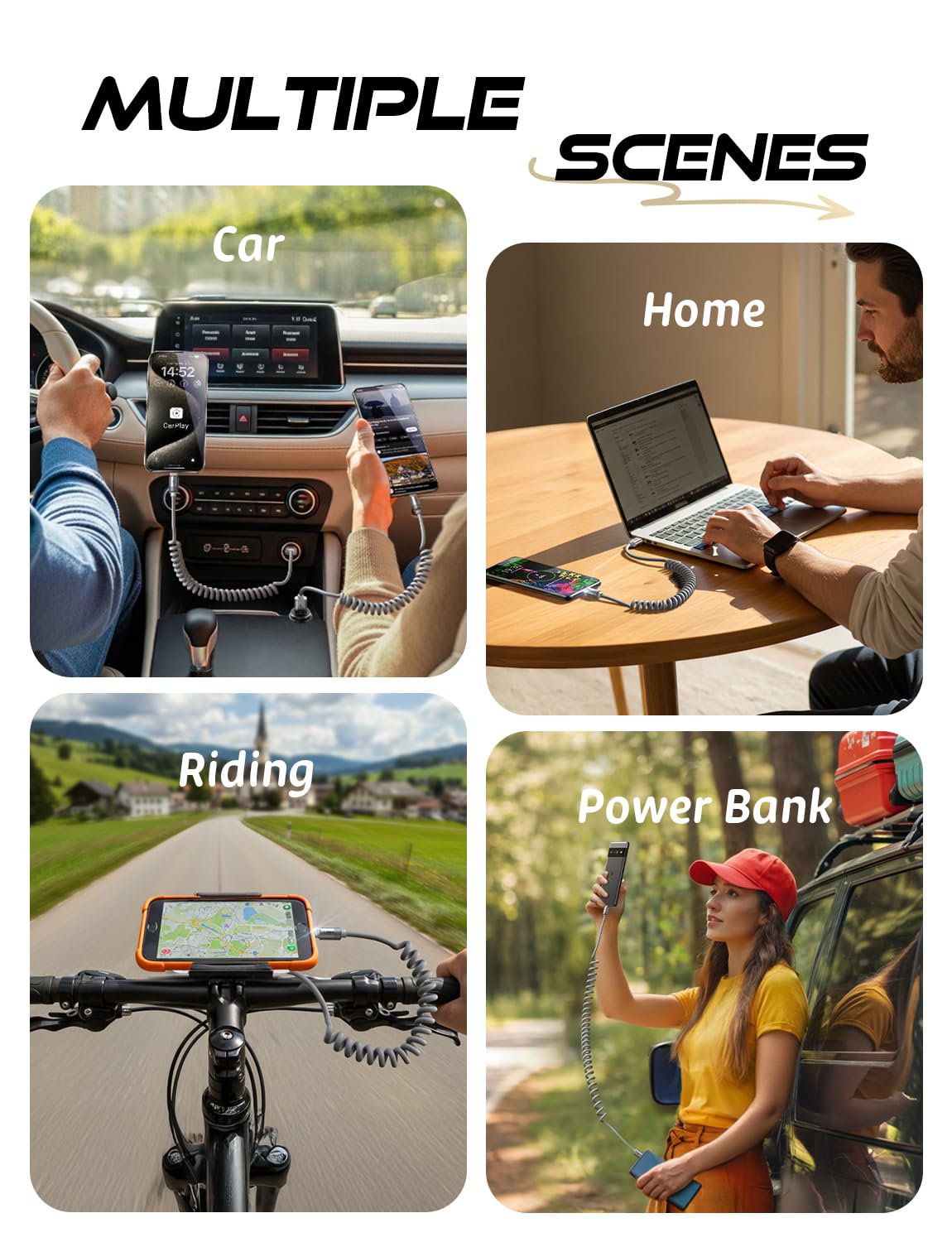 LISEN Coiled USB C Cable, 2 Pack for Android Auto & CarPlay Cable, 4FT Short USB A to USB C Cable Compatible with iPhone 16/15, Samsung Galaxy S25/S24/S23 A15/A14, Google Pixel 9/8, Moto, OnePlus, TCL