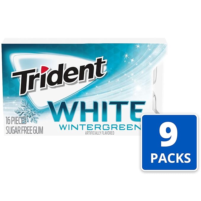 Trident White Wintergreen Sugar-Free Chewing Gum, 9 Packs of 16 Pieces (144 Total Pieces)