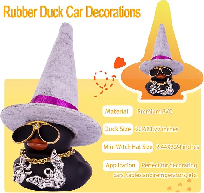 Car Rubber Duck Ornaments Halloween Duck Car Dashboard Decorations with Mini Witch Hat Sunglasses Necklace Halloween Accessories for Halloween Themed Gifts(W25)