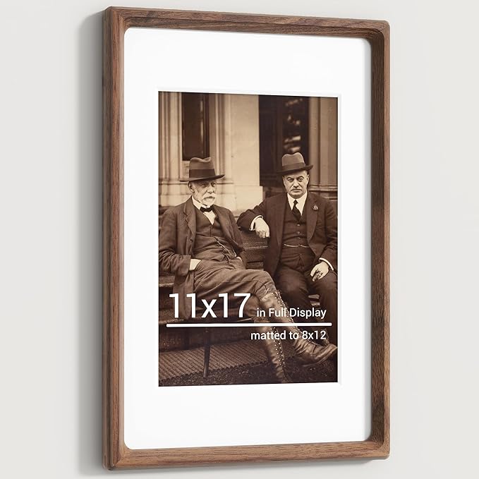 Heimlove 11x17 Picture Frames Natural Walnut,Original Wood Hand Make Crafted Diploma Frame with Mat to 8x12 Graduation Picture Display,Family Picture,Wedding Picture,Photo,Certificate Wall Mounted