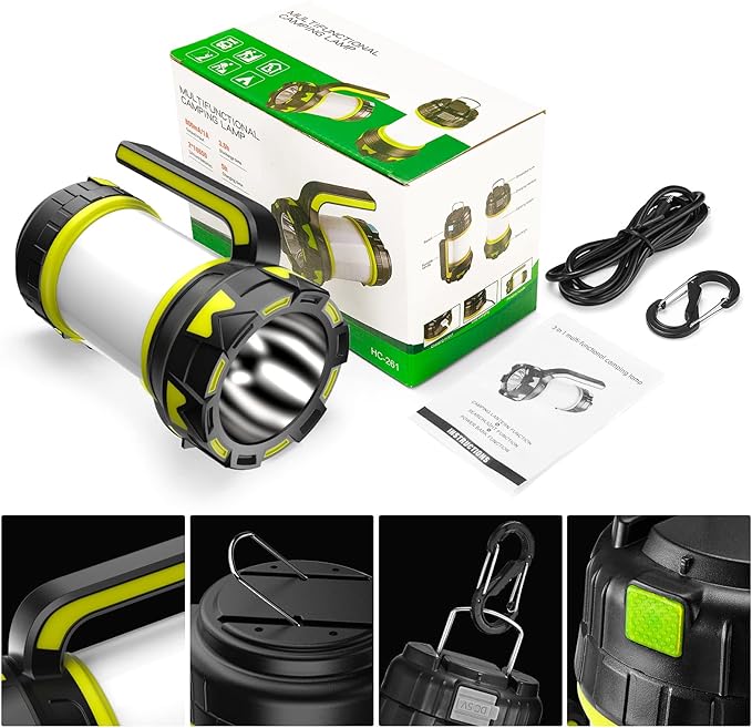 Rechargeable Flashlights Camping Lantern,6 Modes LED Bright Flashlight 3000mAh Battery, IPX4 Waterproof, Emergency Flashlight Lantern for Outdoor， Hurricane, USB Cable Included-1 Flashlight