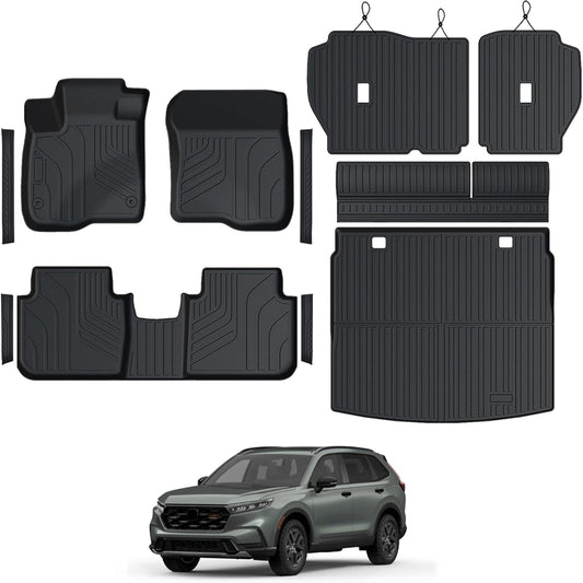 Floor Mats Set for Honda CRV 2026 2025 2024 2023 Accessories(Hybrid & Gasoline), Full Coverage All Weather Floor Mats Cargo Mat with Backrest Protectors & Door Sill Guards
