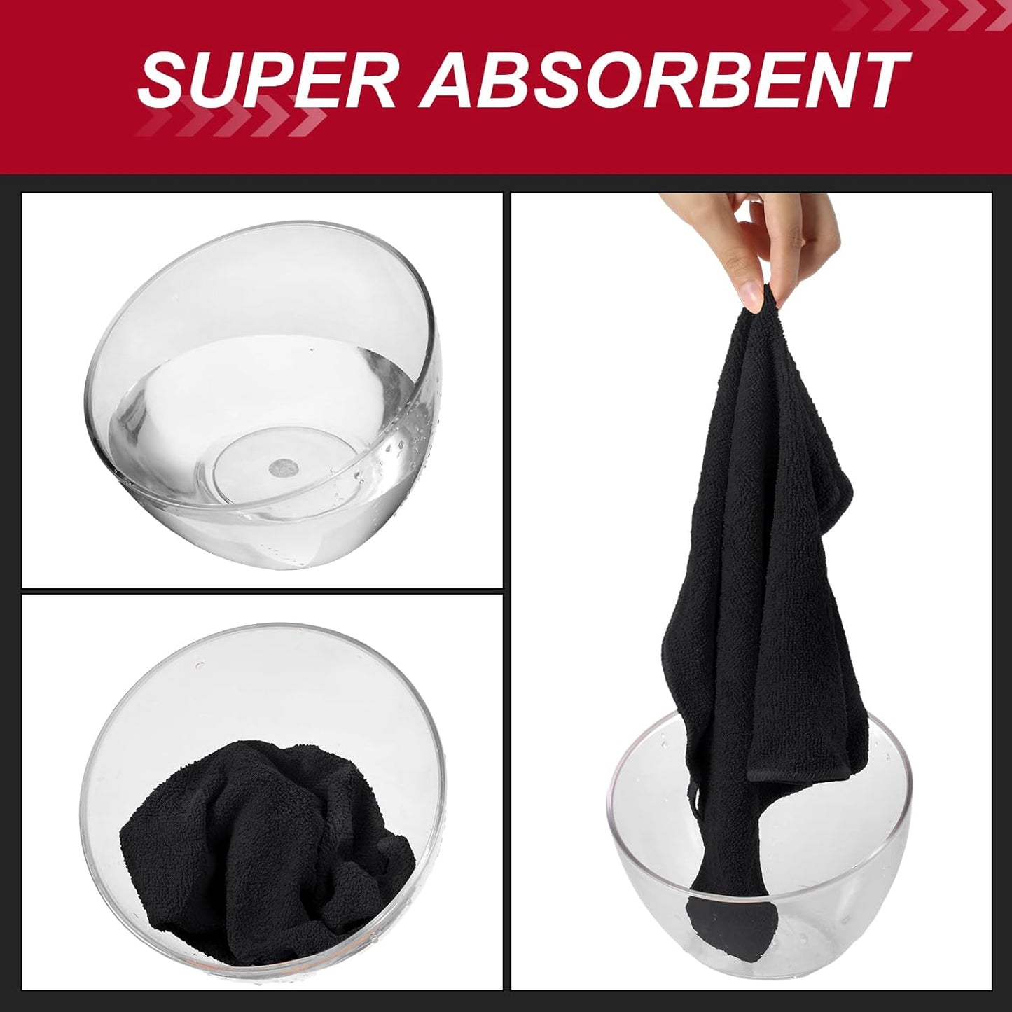 200 Pcs Microfiber Cleaning Cloth 16x16 Inch Microfiber Towels for Car Ultra Absorbent Cleaning Rags Reusable Lint Free Streak Free Detailing Towel for Car Washing Drying Dusting (Black)