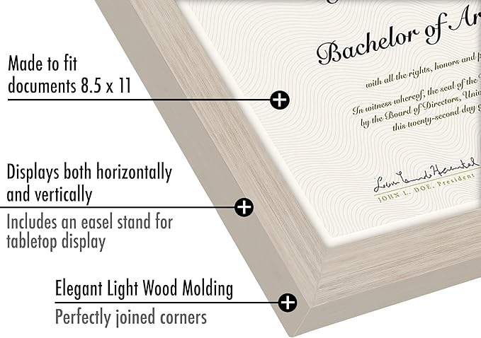 Americanflat 8.5x11 Diploma Frame in Light Wood with Shatter Resistant Glass - Horizontal and Vertical Formats for Wall and Tabletop