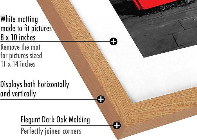 Americanflat 11x14 Picture Frame with Shatter-Resistant Glass - Set of 2 - Use as 8x10 Frame with Mat or Display 11x14 Photo Without Mat - Signature Collection - Picture Frames for Wall - Dark Oak
