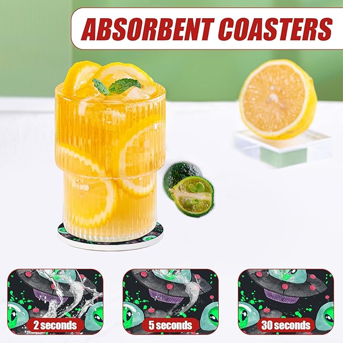 Alien Spaceship Car Coasters for Cup Holders, Absorbent Ceramic Car Coaster Car Cup Holder Coaster Car Accessories for Women Men (2 Pack)