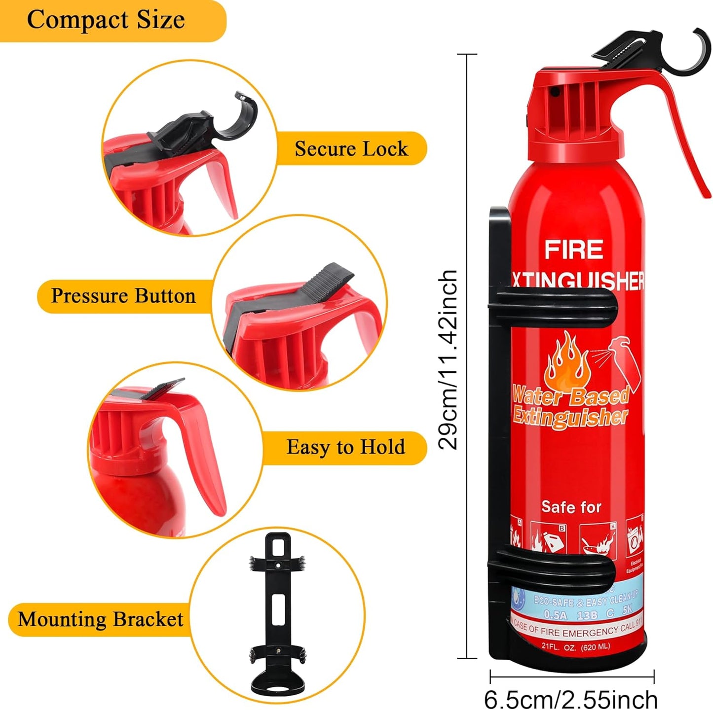 Fire Extinguisher for Home with Mount, 2 Pack Upgraded 8-in-1 Portable Fire Extinguishers For Vehicle Car Boat Marine Kitchen Emergency Supplies, Water-Based Extinguisher For A, B, C, K Fire Types