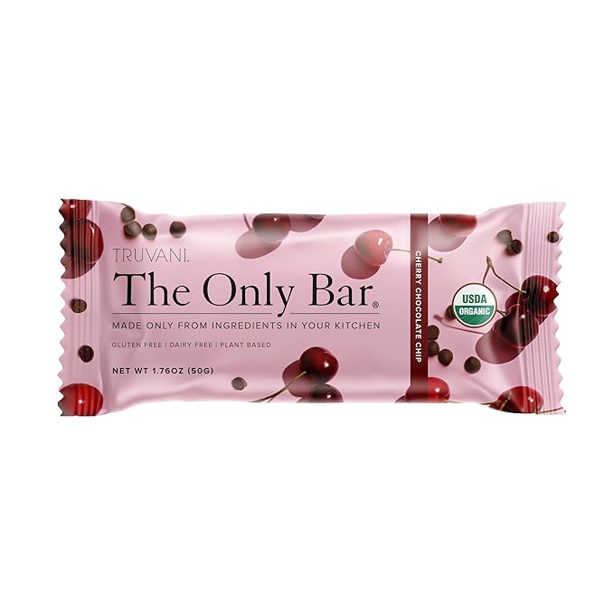 Truvani Plant Based Snack Bars | Cherry Chocolate Chip 1 Pack | 5g Protein | USDA Organic and Vegan | The Only Bar | Dairy, Soy, and Gluten Free | Individually Wrapped