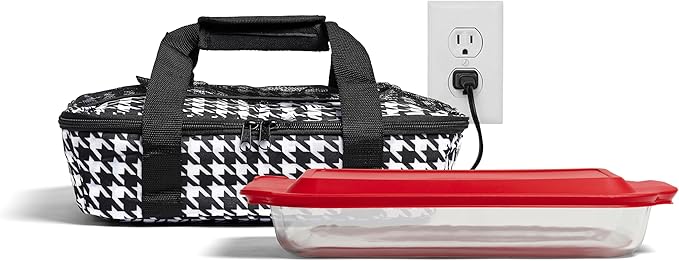 HOTLOGIC Max Large Portable Electric Food Heater W/Glass - Innovative Food Warmer and Heated Lunch Box for Adults Car/Home - Easily Cook, Reheat, and Keep Your Food Warm - Houndstooth - 120V