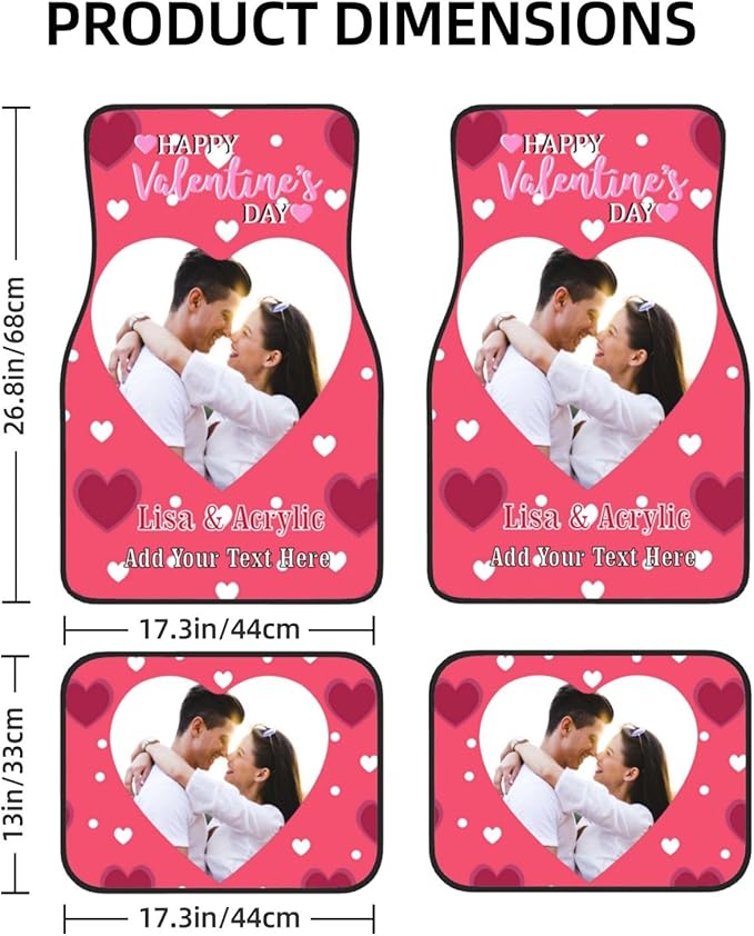 Personalized Custom Valentine Day Car Floor Mats 4 Piece 95% Universal Front Rear Car Floor Mats Fit Car SUV Van Truck All Weather Protection Valentine Day Car Gifts (Add Photo)
