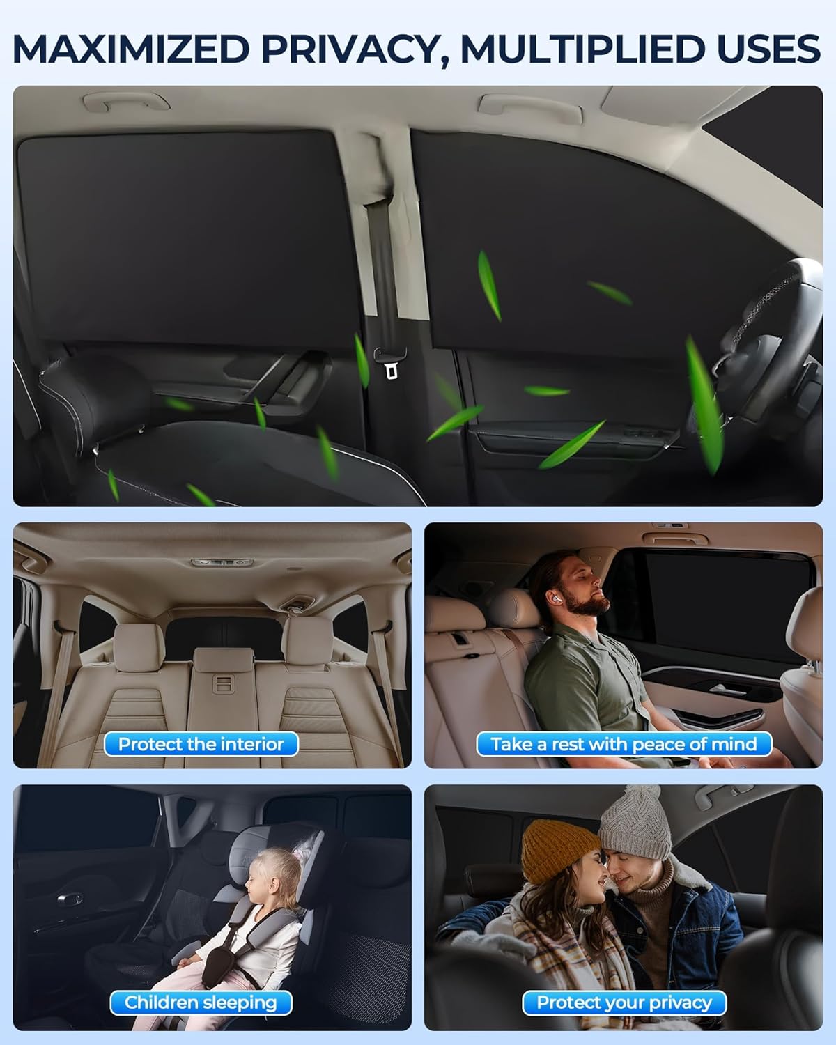 for Ford Mustang Mach-E 2021-2025 Car Window Shades, 8pcs Privacy Sun Shade Set for Front Windshield Side and Rear Windows, Full Window Covers Keeps Vehicle Cool for Camping Napping