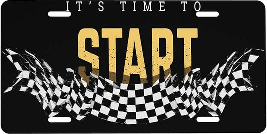 Front License Plate Checkered Flag Vanity Plates Aluminum Metal Decorative Car Tag Racing Novelty License Plate Cover for Men Women ‎6 * 12 in (4 Holes)