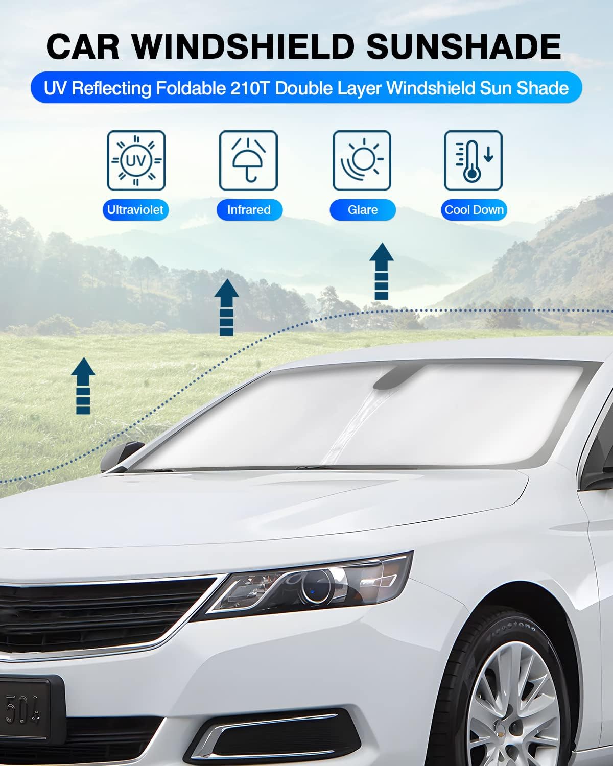 KUST Windshield Sun Shade for Chevy Impala 2014-2020 Window Shade Sun Visor Cover Foldable Blocks UV Rays Keep Your Car Cooler