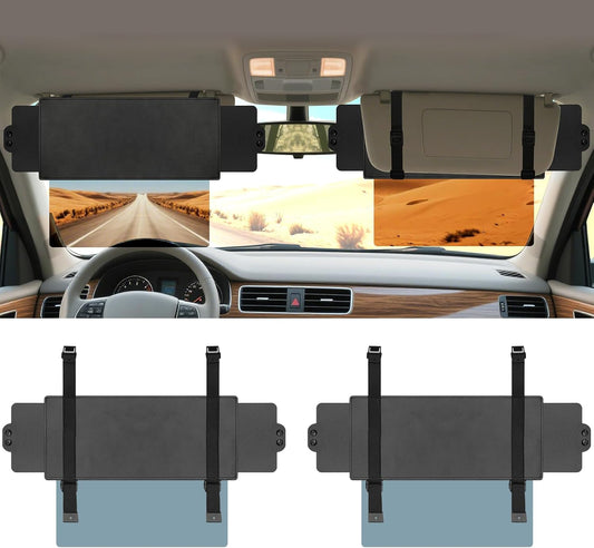 Sun Visor Extender for Car, Visor Extender Sun Blocker, Sun Visor Extension with Anti-Glare Lens Blocks UV & Sunlight, Adjustable Car Sun Visor for Safe Driving (2 Pack)