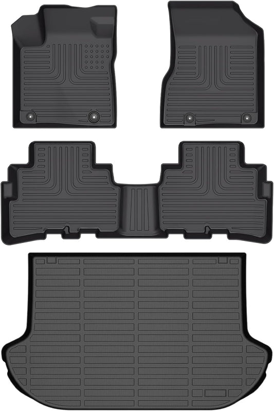 Wayhigh-All Weather Floor Mats and Cargo Mat Set Fit for 2017.5-2024 Nissan Murano, TPE Car Mats Waterproof Heavy Duty Rubber Floor Liners for for Nissan Murano Accessories- Black