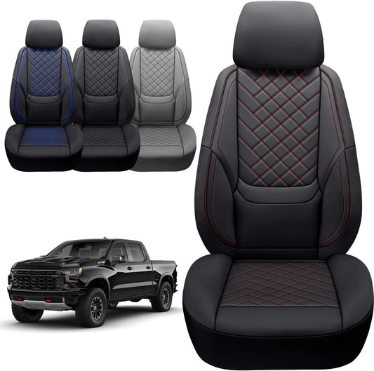 BABYBLU Chevy Chevrolet Silverado GMC Sierra Car Seat Covers Fit 2007-2023 2024 2025 1500/2500HD/3500HD (Black & Red, Full Set)