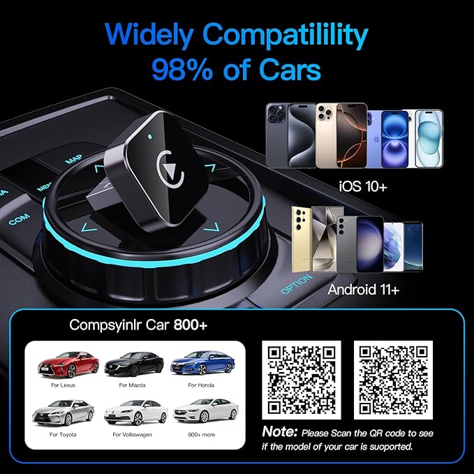 (2025 Upgraded) Wireless CarPlay Adapter for Apple iPhone - Multi-User Seamless Connection for Convert Wired to Wireless Car Play Adapter - No Latency from iOS 10+ to Screen
