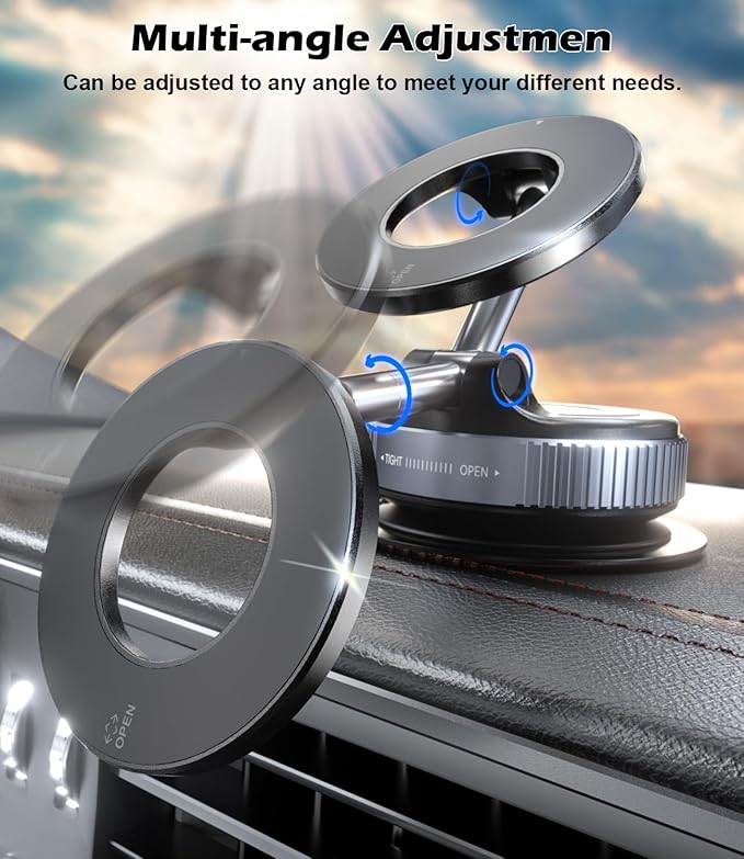 Car Phone Mount Holder for Magsafe, 360° Adjustable Magnetic Phone Holder Foldable Suction Cup Phone Mount for Car/Gym/Mirror Mount for iPhone/Android, Black
