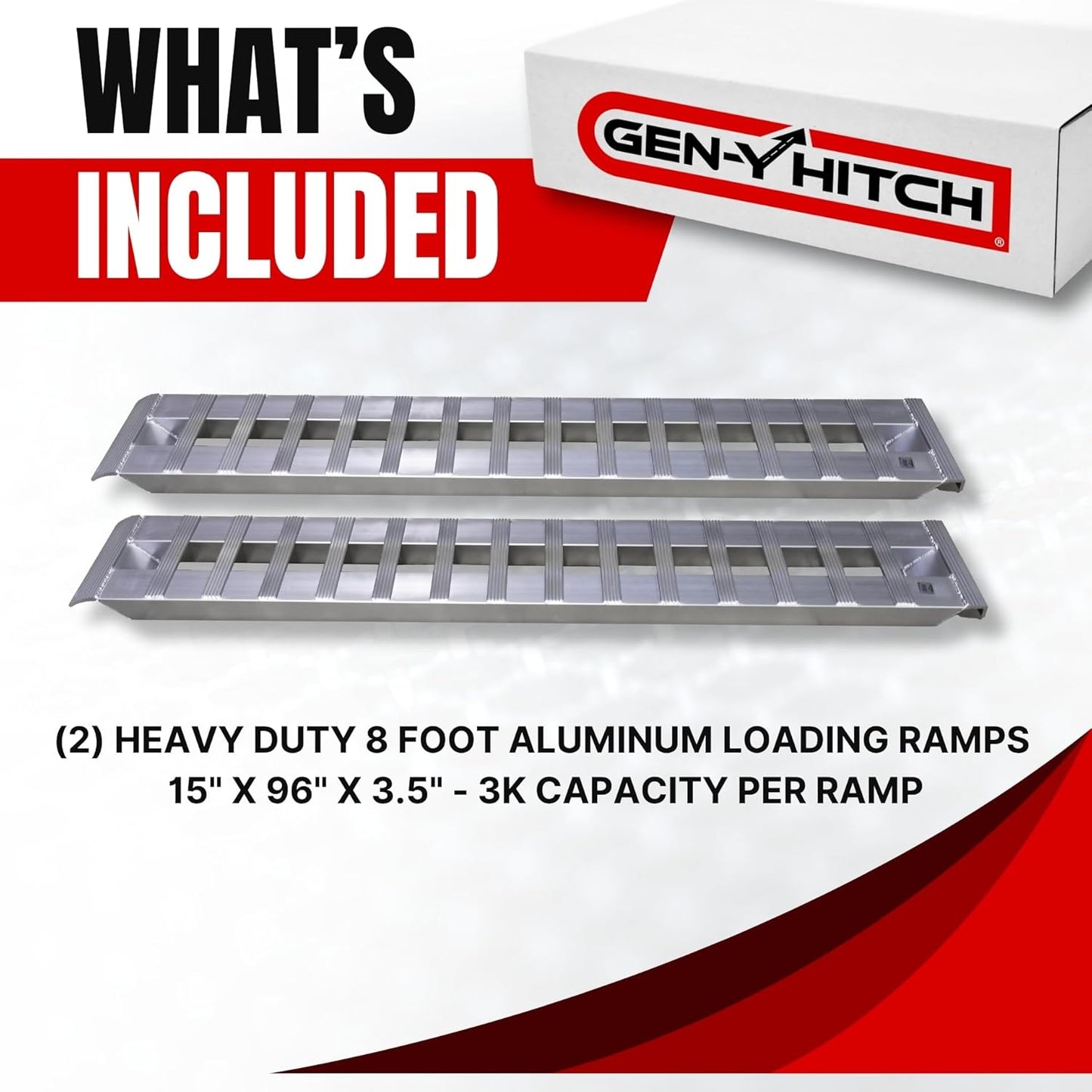 GEN-Y Hitch Heavy Duty Aluminum Loading Ramps - Set of 2, 8 Feet Long x 15 Inches Wide, 10000 lbs Capacity, Hybrid Hook and Plate Ends, Serrated Cross Rungs for Maximum Traction