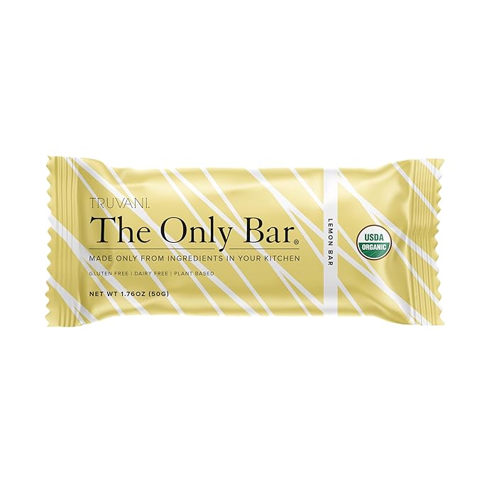 Truvani Plant Based Snack Bars | Lemon Bar 1 Pack | 6g Protein | USDA Organic and Vegan | The Only Bar | Dairy, Soy, and Gluten Free | Individually Wrapped