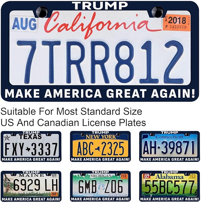 Trump Make America Great Again License Plate Frames Rust-Proof Stainless Steel Screws Fasteners Included Personalized Cover for Women Men Decorate Car with 12.3x6.3 Inch License Plate Holder -DATANSEN