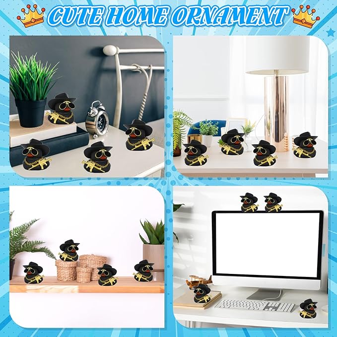 BOZILY Cool Black Cowboy Rubber Duck with Golden Gun Accessories, Car Dashboard Decor, Adult Novelty Gift, Home Favors, Stress Relief Decor