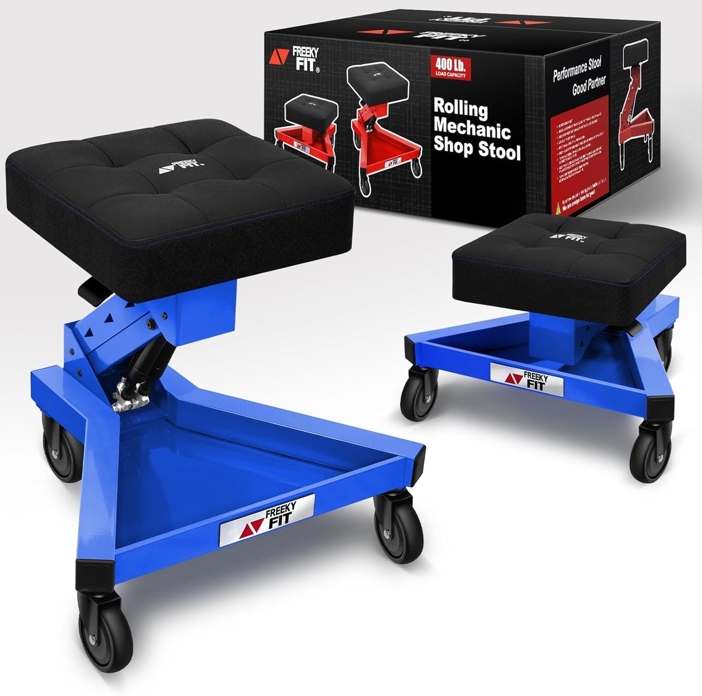 Mechanic Stool with Wheels, Hydraulic Adjustable Shop Stool on Wheels, Garage Work Rolling Chair for Workshop, 400 LBS Capacity, 4 Inch Casters, 360° Swivel Casters Roller Chair, Blue