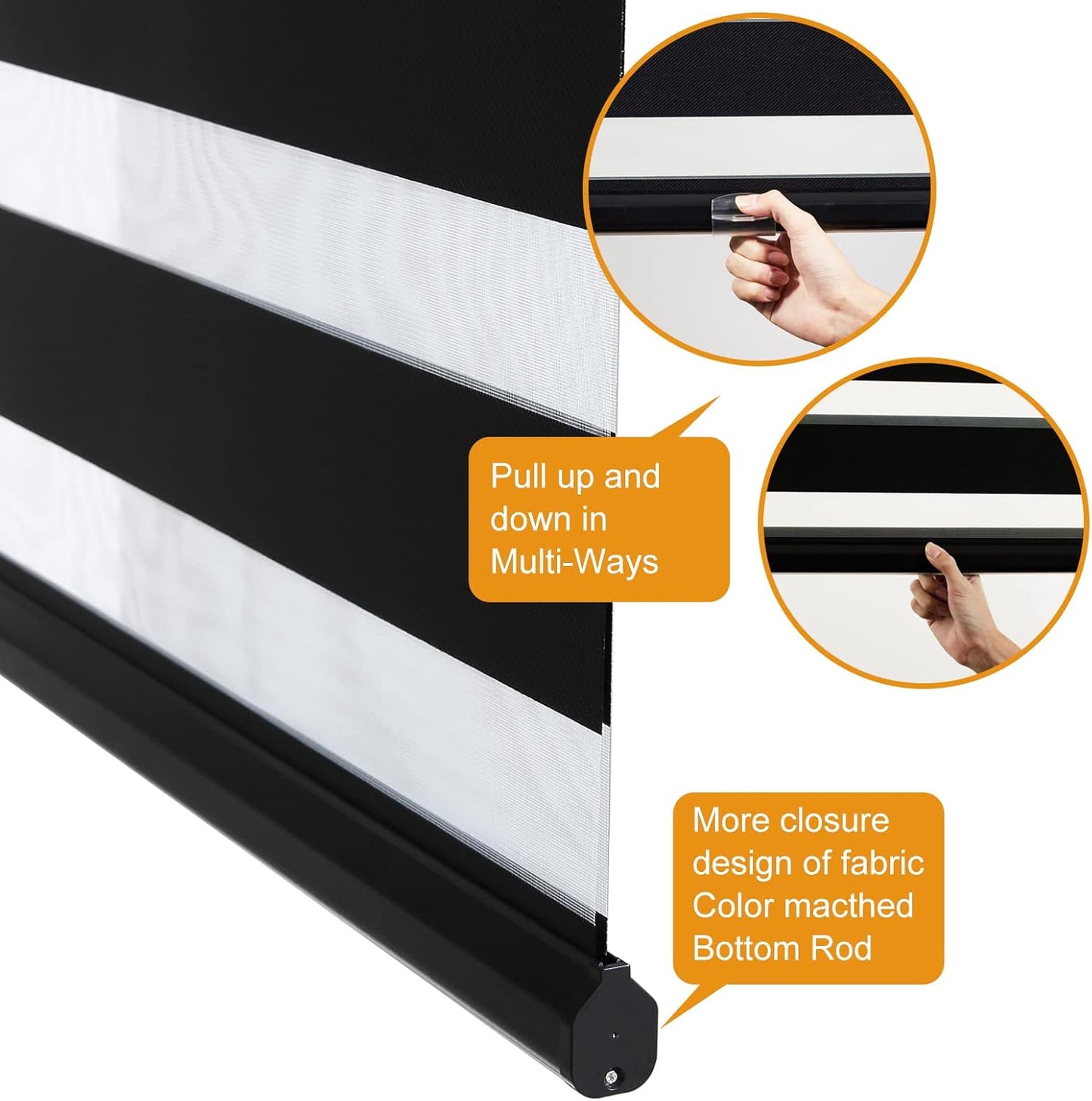 Persilux Cordless Zebra Blinds for Windows Free-Stop Window Shades (27" W X 72" H, Black) Dual Layer Light Control for Day and Night, Light Filtering Sheer Shades for Home, Easy to Install