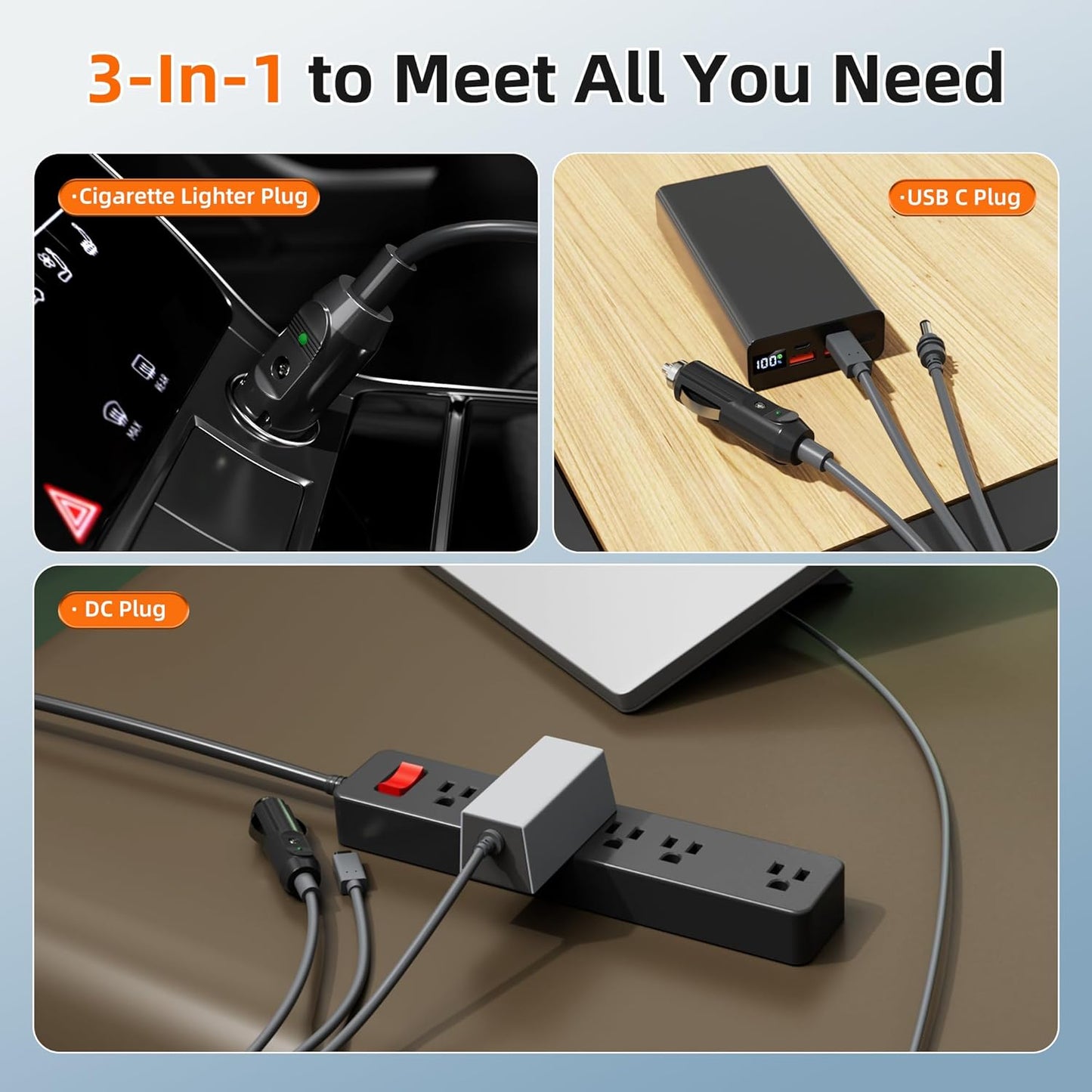 Starlink Mini Power Cable 10FT, 3-in-1 USB-C to DC Car Power Cord, Cigarette Lighter Adapter Cable 100W 12-24V Waterproof Barrel Jack for Starlink Mini