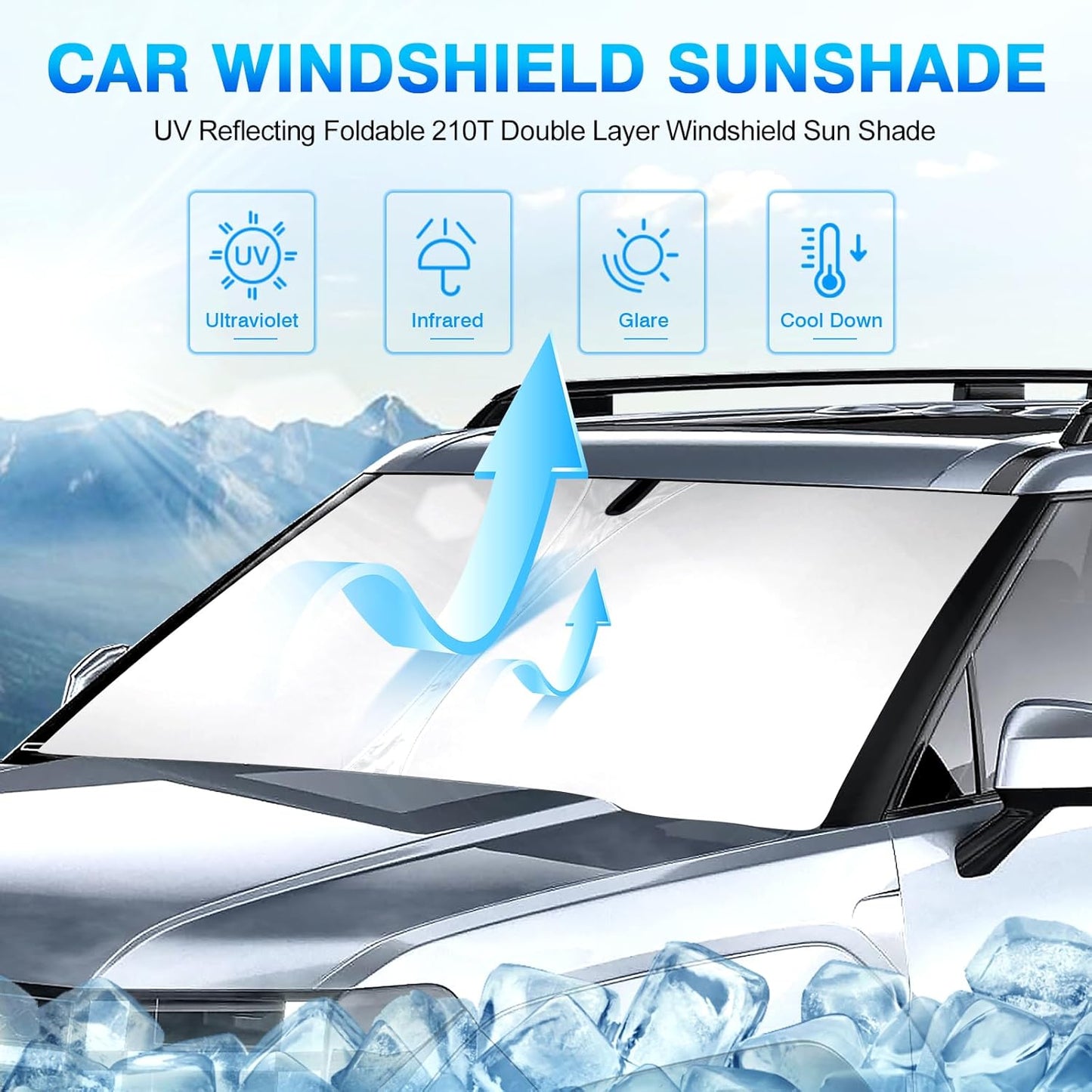 KUST Windshield Sun Shade for 2024 2025 2026 Hyundai Santa Fe Custom Fit Sunshade Window Sun Visor Protector Foldable Blocks UV Rays Keep Car Cooler