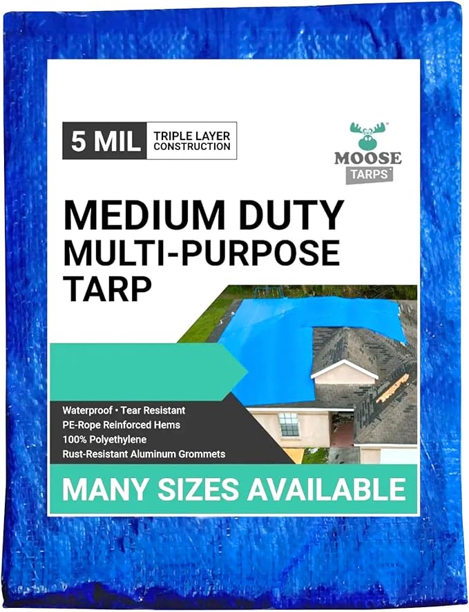 12' x 20' Waterproof Tarp, Medium Duty Reversible Blue/Silver, Multipurpose Indoor and Outdoor Tarps for Tents, Wood Cover, Furniture, Car, Boat, Pool, Tear Resistant, Blue