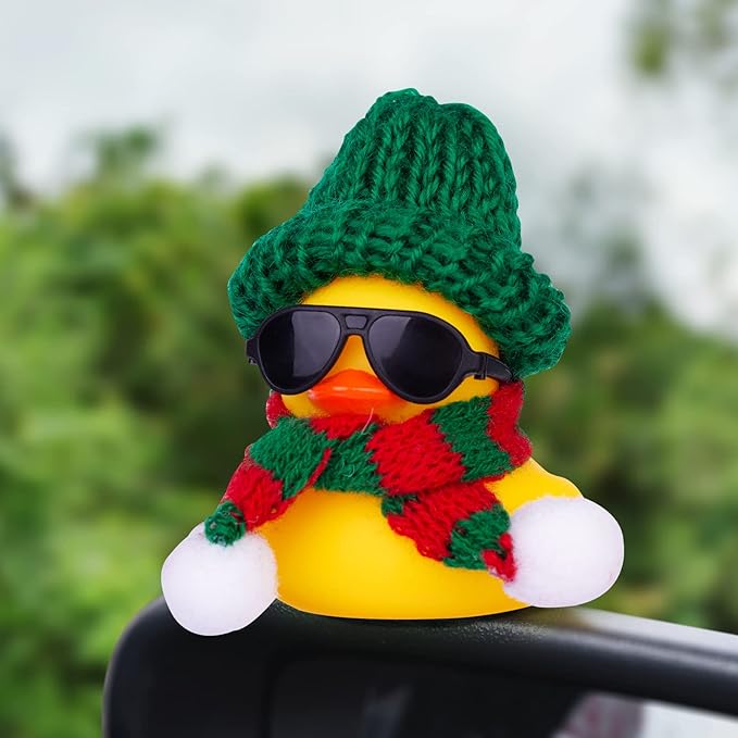 Rubber Duck Car Ornaments 2Pack Winter Duck Car Dashboard Decorations for Christmas Decor and Home Decorations with Mini Hat Scarf and Sunglasses(A)