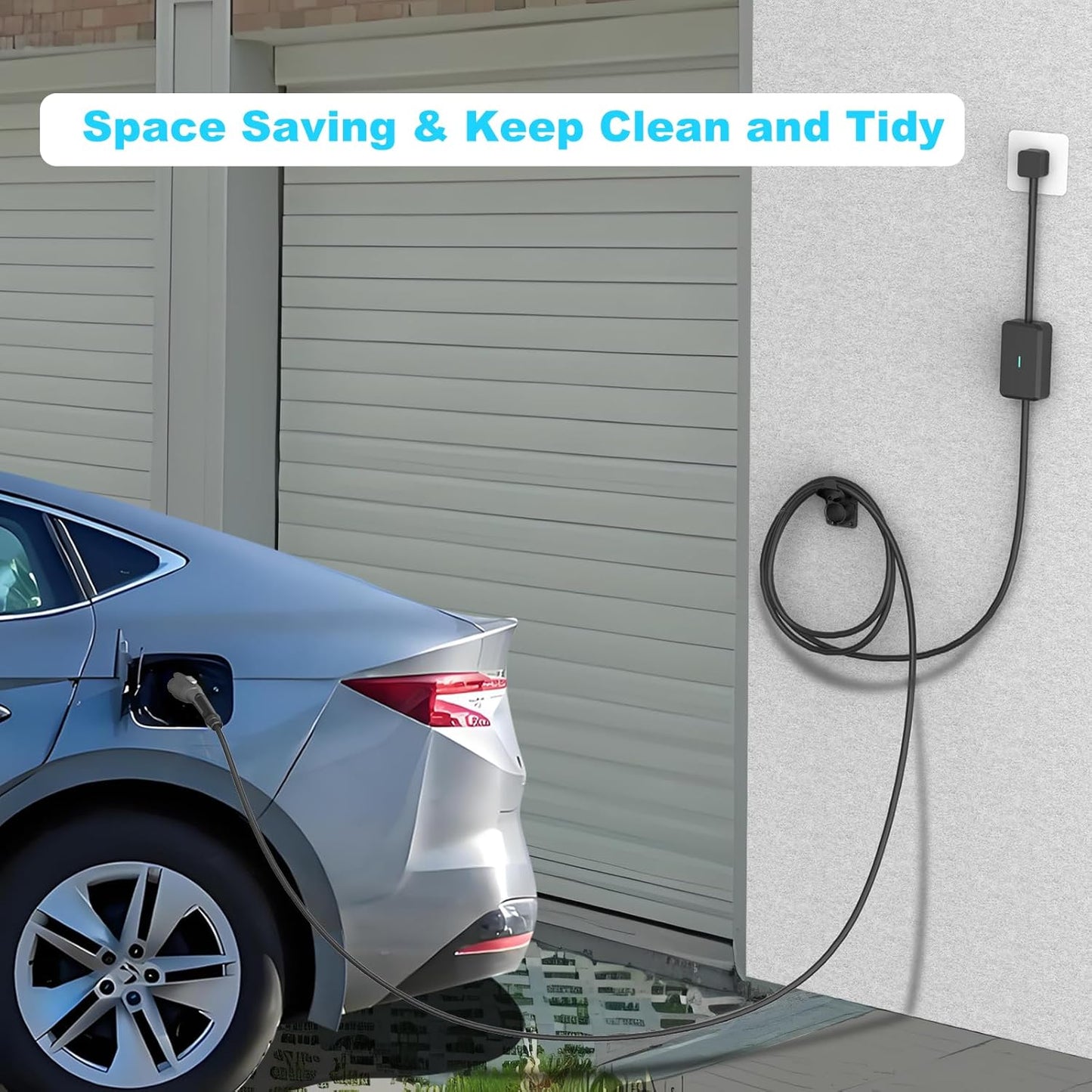 J1772 EV Charger Holder Wall-Mount for Garage Wall/Outdoor Post, Electric Vehicle Charger Nozzle Holster Dock Hook for All J1772 EVs Cable/Cord Plug & Connector Hanger Bracket Waterproof