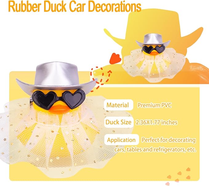 Car Rubber Duck Ornament Cute Duck Car Dashboard Decoration Accessories with Mini Hat Sunglasses and Skirt for Car Dashboard Decoration Accessories(A28)
