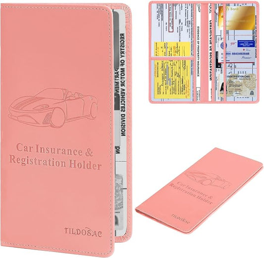 Car Registration & Insurance Card Holder Leather Auto Glove Box Organizer Document Wallet with Magnetic Shut
