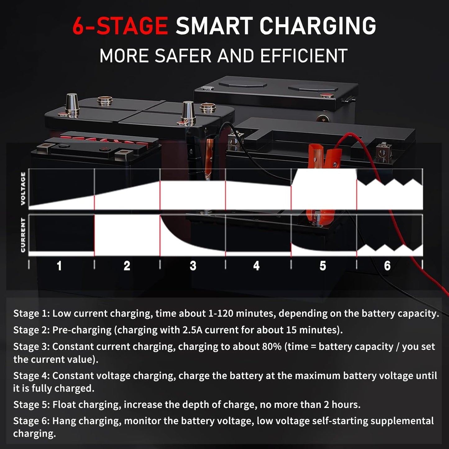 LVYUAN 30Amp Smart Car Battery Charger, 12V/24V Automotive Charger, Lead-Acid Battery, LiFePO4 Battery Maintainer with LCD Display, Trickle Charger, for Lawn Mower, Motorcycle, AGM, STD, Gel, EFB,etc