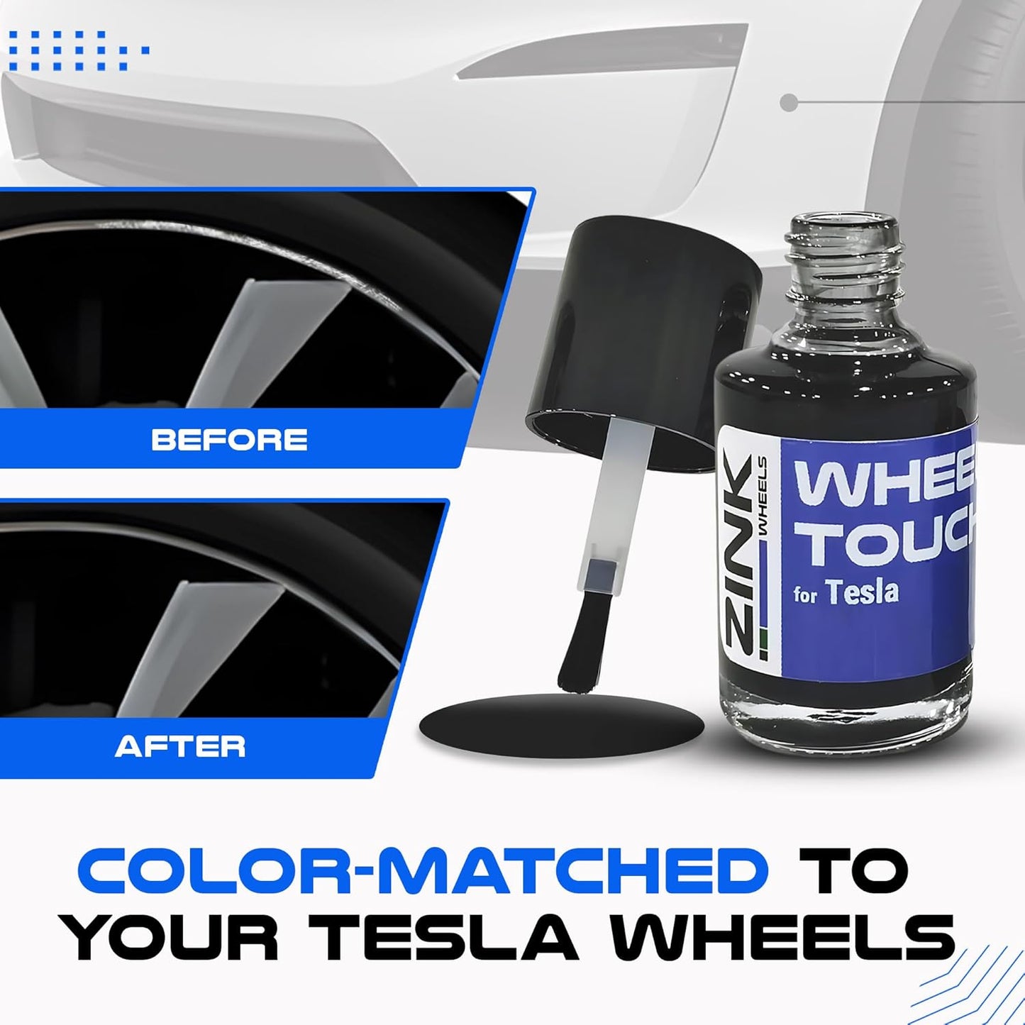 Premium Tesla Wheel Curb Rash Repair Kit for Model S 21-inch Black Arachnid Rims - DIY Kit with Color-matched Touch Up Paint - Made in USA