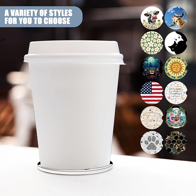 Car Cup Holder Coaster -Black White Cat Absorbent Ceramic Coaster, Car Coasters for Cup Holders, Auto Accessories for Women & Men, Pack of 2