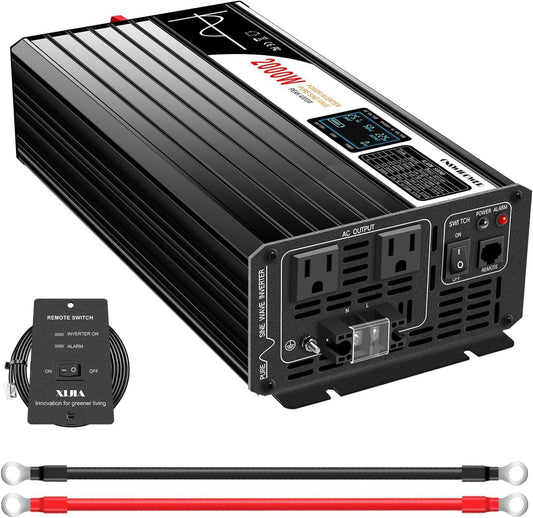 Xijia 2000W (Peak Power 4000W) Pure Sine Wave dc to ac Inverter Remote Switch DC 24V to AC 120V 60HZ Solar Converter for Home car rv &Yacht (DC24V (Range 20V-30V) 2000W)