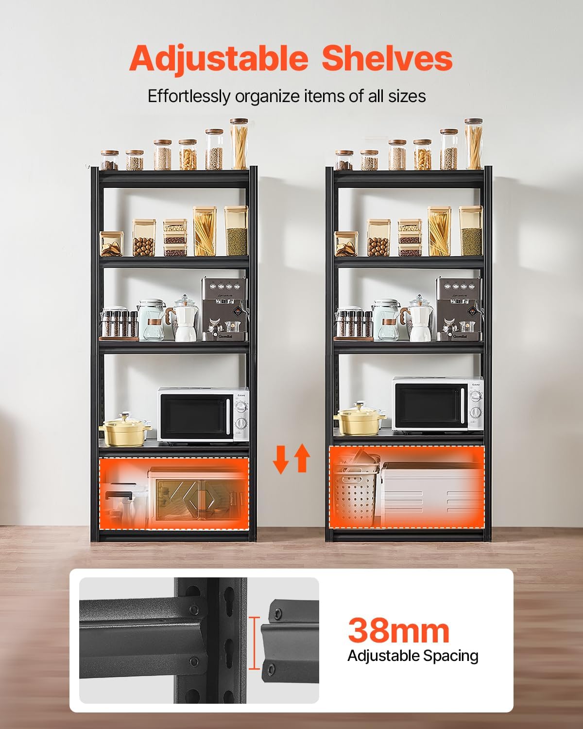 VEVOR Storage Shelves, 2000 lbs, 5 Tier Garage Storage Shelving, 18" D x 32" W x 72" H Adjustable Metal Shelves for Garage Shelves Utility Rack Shelf, Ideal for Kitchen, Warehouse, Basement, Black