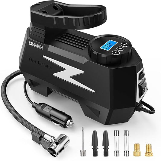 FADAKWALT Tire Inflator Portable Air Compressor, DC 12V Tire Air Pump with LED and 150PSI Digital Pressure Gauge, Portable Tire Inflator for Car Tires, Motorcycles, Bike, Ball (Silver)