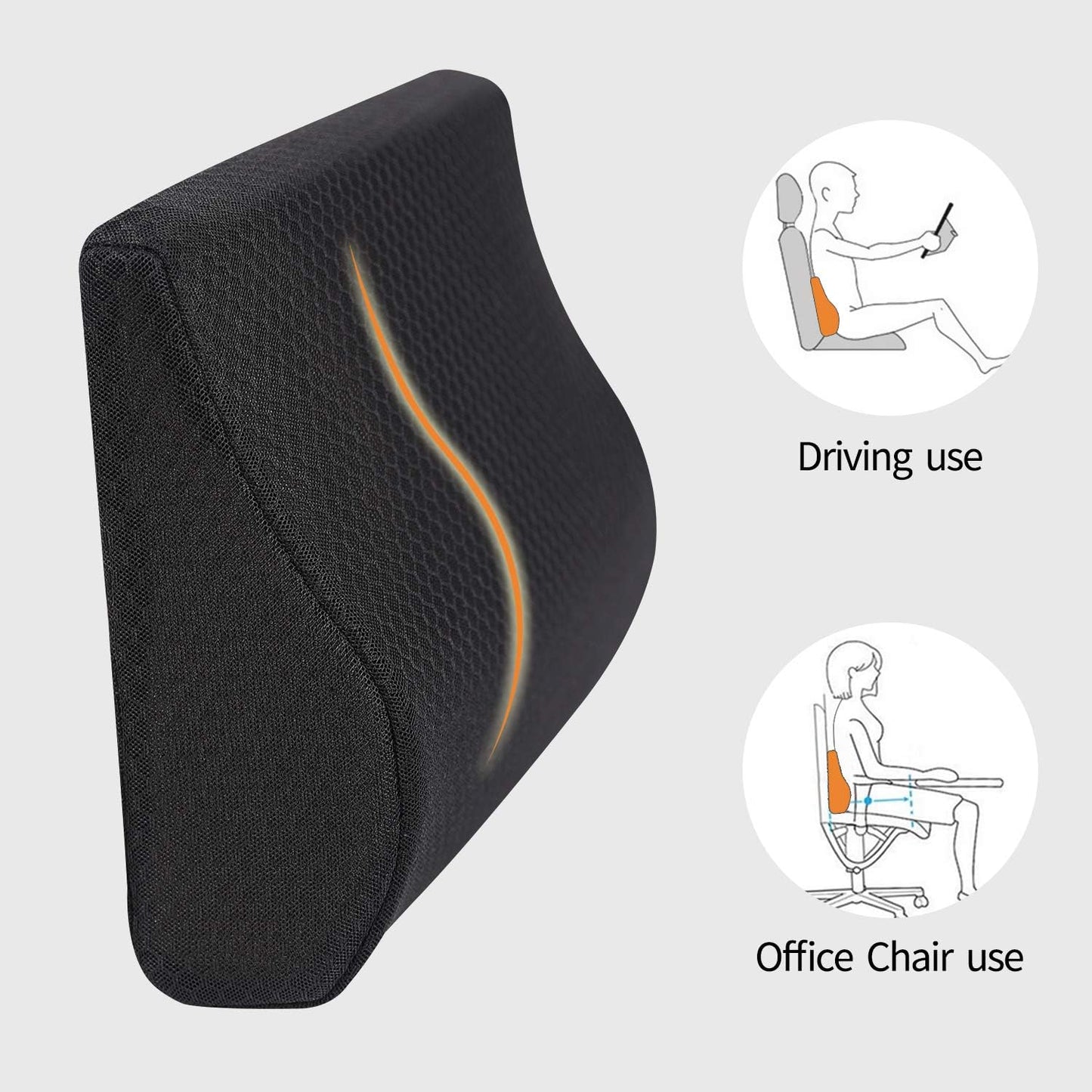 Memory Foam Lumbar Support Pillow for Car - Lower Back Support Cushion for Driving, Back Pain Relief for Car Seat, Office Chair, Wheelchair (Black)