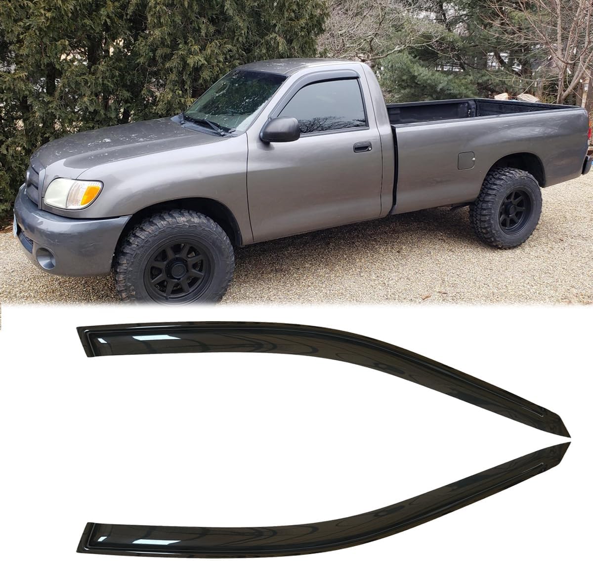 2pcs Outside Mount Style Dark Smoke Window Rain Guards Durable Side Wind Deflectors Window Visors Fit for 2000-2006 Toyota Tundra Standard Cab