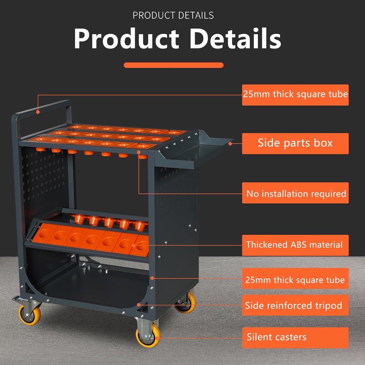 Grey Classic 40 Taper CNC Tool Holder Transfer Cart, 35 Capacity CAT/BT40 Service Carts with Wheels Heavy Duty, Multi-Function Workshop CNC Tool Trolley