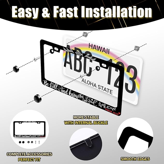 Personalized Jesus License Plate Frame Psalm 46:10 Be Still and Know That I Am God License Plate Holder Funny Text Auto Parts Stainless Steel Universal Cars Decoration for Men Women 12.2" x 6.2"