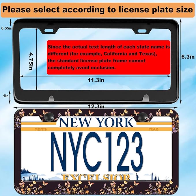 2-Pack Butterfly Floral Print License Plate Frames, 2 Holes Butterflies Flower License Plate Holder for Women,Colorful Butterfly License Plate Cover fits Vehicles with Keychain Wrist Lanyard