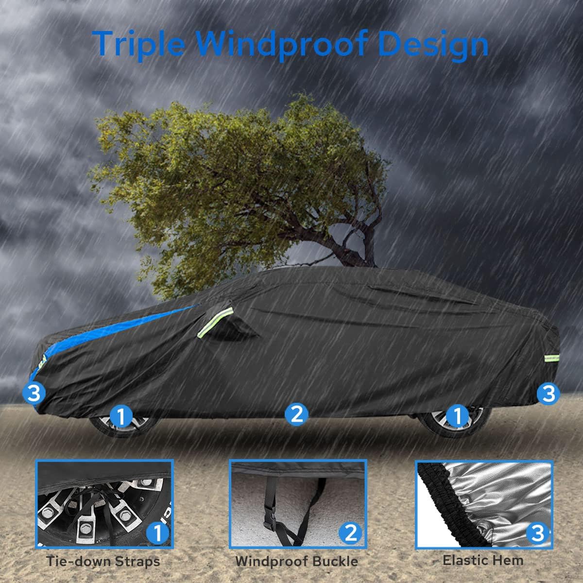 Avecrew Car Cover Waterproof All Weather for Automobiles, Outdoor Heavy Duty Full Exterior Covers for Sedan(186"-193")