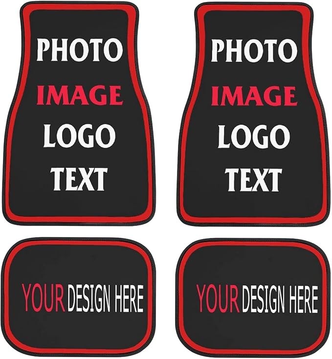 Personalized car mats 4 Pieces Custom Floor mats for Cars SUV Sedan Truck Van with Text and 3D Picture (Black with Red)